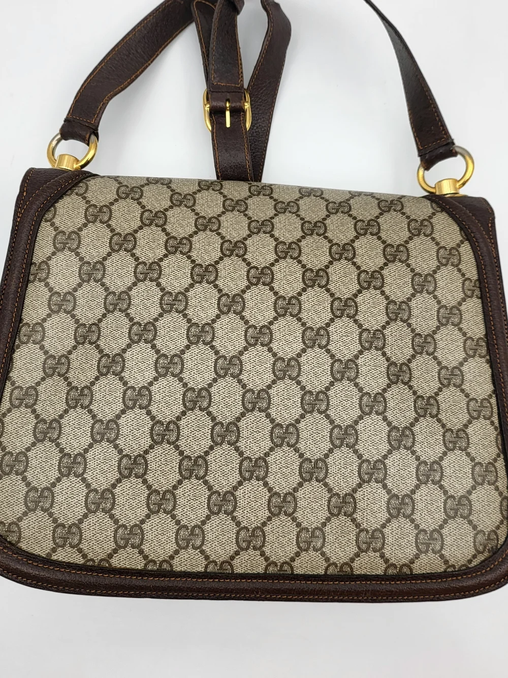 GUCCI GG Supreme Monogram Web Medium Blondie Top Handle Shoulder Bag. Auth w/COA